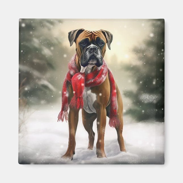 Imã Cachorro Boxer na Neve Natal (Frente)