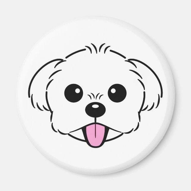 Imã Cachorro Branco Bichon Cachorro Esticando A Língua (Frente)