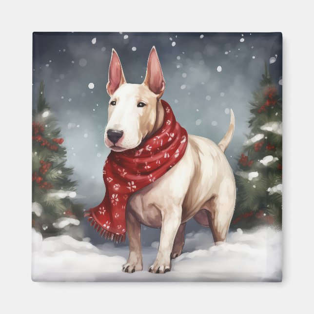 Imã Cachorro Bull Terrier na Neve Natal (Frente)