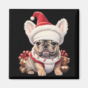 Imã Cachorro Bulldog Francês Cute Chapéu de Papai Noel