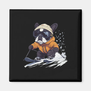 Imã Cachorro Bulldog Francês Legal Esquiação Inverno C
