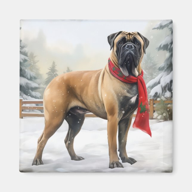 Imã Cachorro Bullmastiff no Natal da Neve (Frente)