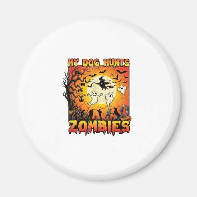 Imã Cachorro Caça Zumbis Dia das Bruxas Fantasmas Brux (Frente)