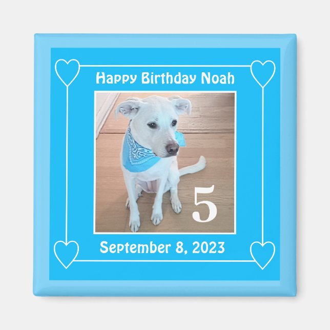 Imã Cachorro Cachorro Feliz Aniversário Número 5 Azul (Frente)