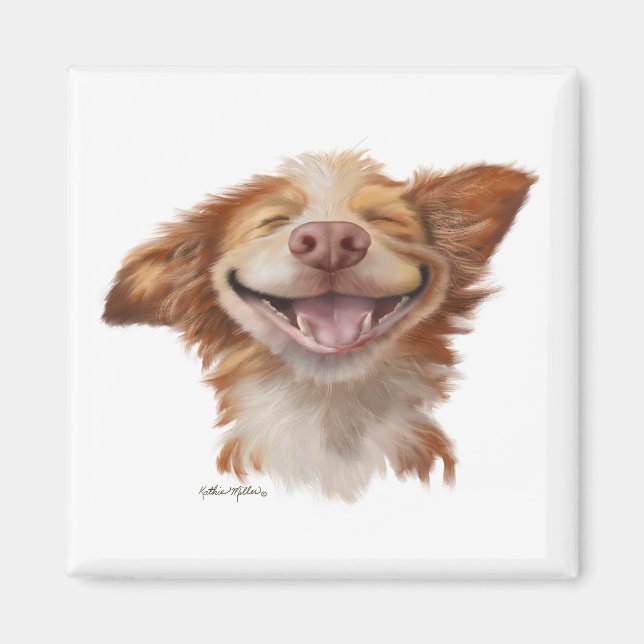 Imã Cachorro Cartoon com Grande Sorriso (Frente)