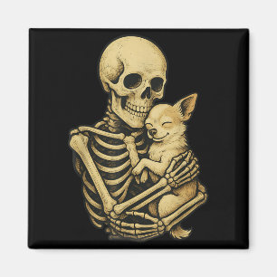 Imã Cachorro Chihuahua Abraçando Esqueleto Halloween E