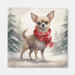 Imã Cachorro Chihuahua na neve Natal