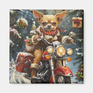 Imã Cachorro Chihuahua Pilotando Moto Natal