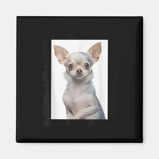 Imã Cachorro Chihuahua Steampunk Com Cachorro De Tatua (Frente)