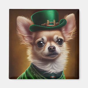 Imã Cachorro Chihuahua vestido para o Dia de São Patrí