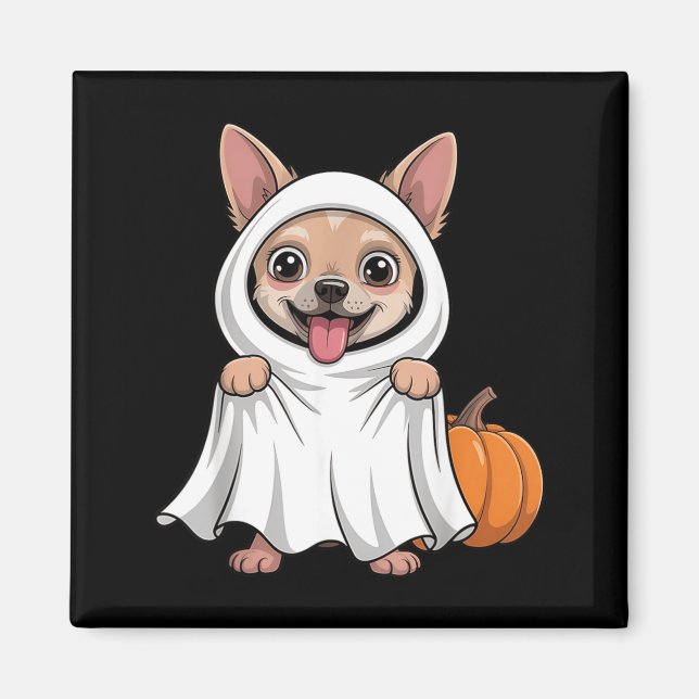 Imã Cachorro Chihuahua Vestindo um Fantasma Branco Dis (Frente)