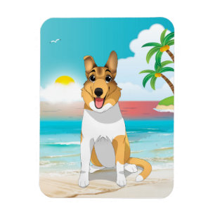Ímã Cachorro Collie Suave na Praia