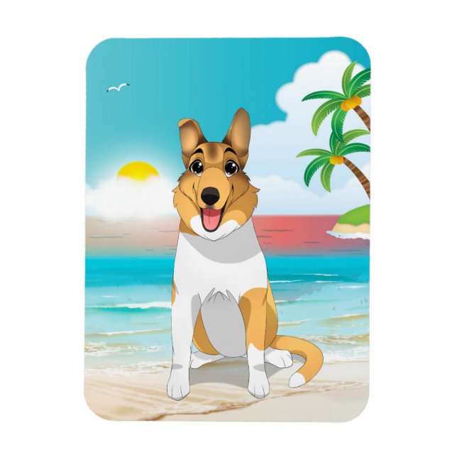 Ímã Cachorro Collie Suave na Praia (Vertical)