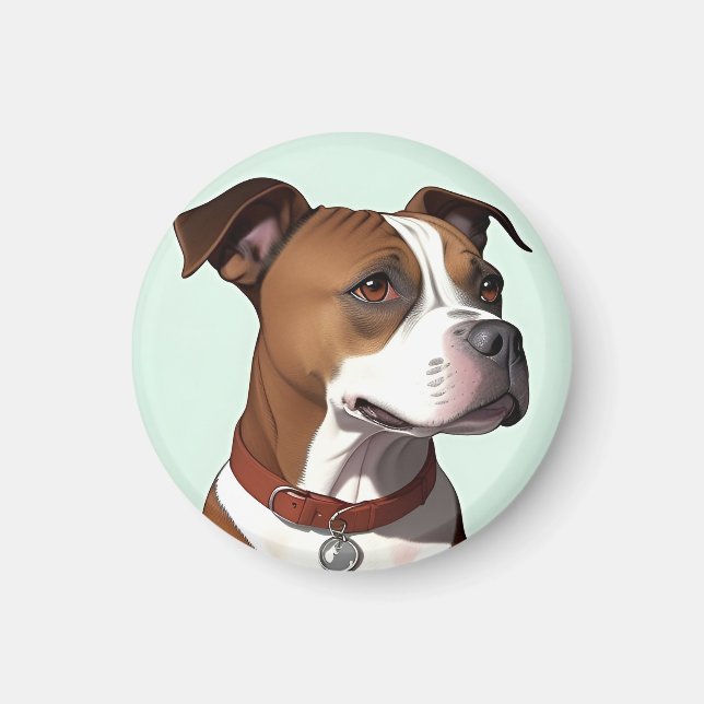 Imã Cachorro com Casaco e coleira castanho e branco (Frente)