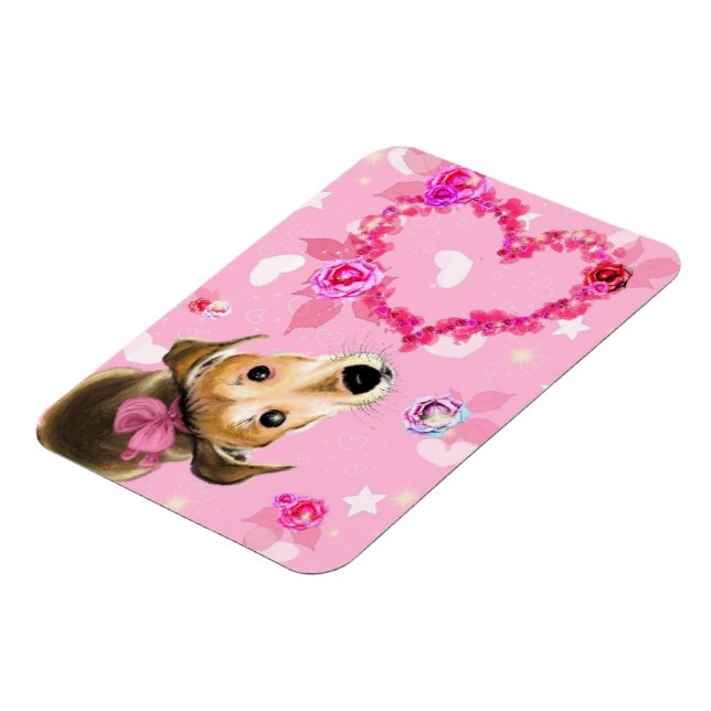 Ímã Cachorro Com Laço Rosa - Amor (Left Side)