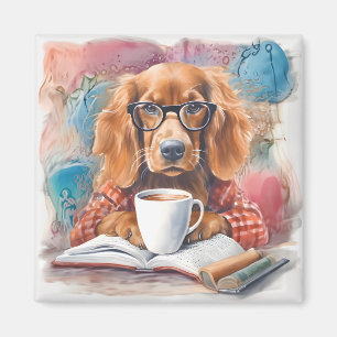 Imã Cachorro com uma taça de chocolate quente