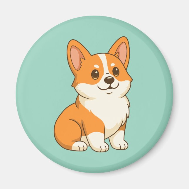 Imã Cachorro Corgi Fofo Verde (Frente)