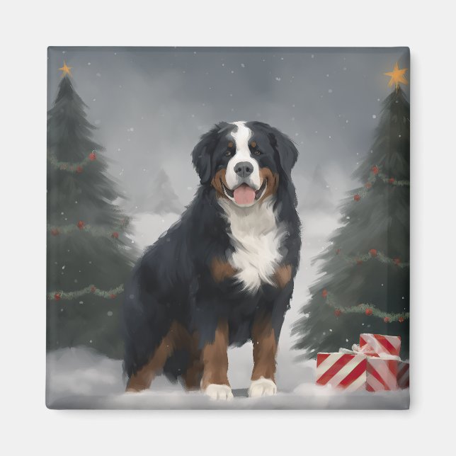 Imã Cachorro da Montanha Bernese no Natal da Neve (Frente)