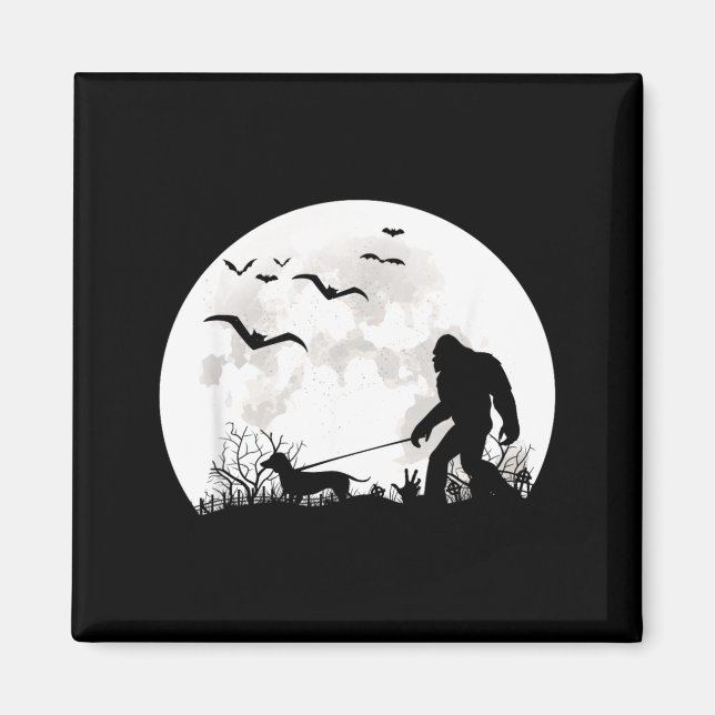 Imã Cachorro Dachshund Andando Pé Grande Lua Sasquatch (Frente)