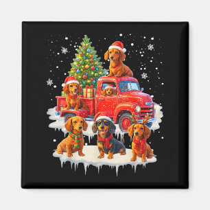 Imã Cachorro Dachshund Caminhão Vermelho Árvore de Nat