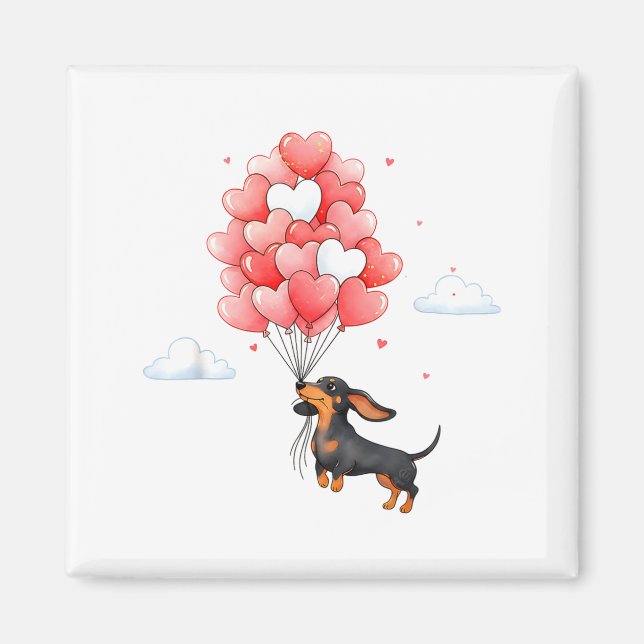 Imã Cachorro Dachshund Fofinho Coração de Balão Dia do (Frente)