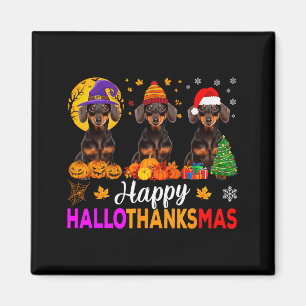 Imã Cachorro Dachshund Halloween Natal Hallothanksmas