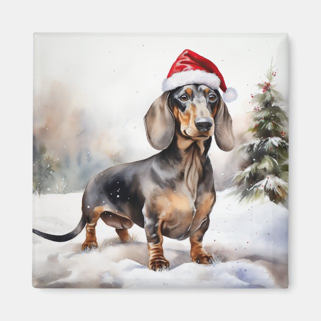 Imã Cachorro Dachshund na Neve Natal (Frente)