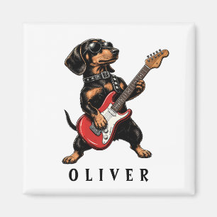 Imã Cachorro Dachshund Rocker Legal Tocando Guitarra E