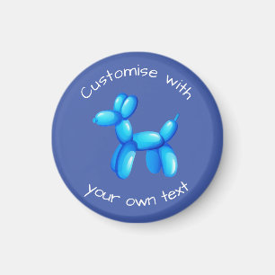 Imã Cachorro de Animal de Balão Azul Texto Personaliza