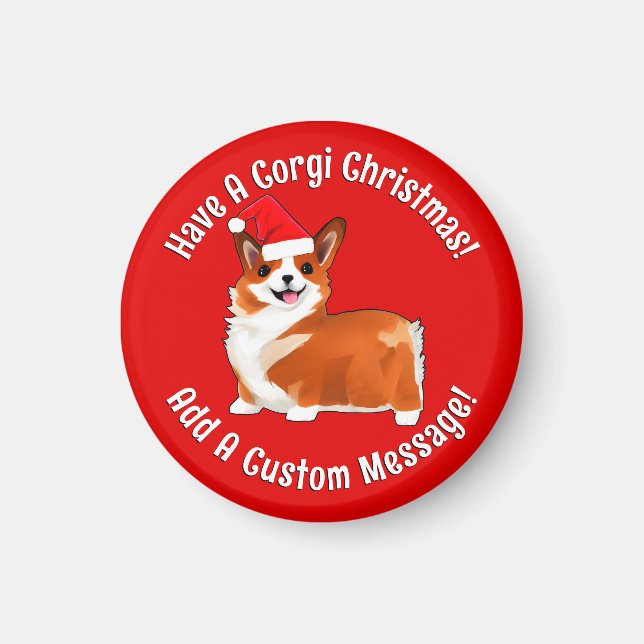 Imã Cachorro De Corgi De Natal Com Papai Noel (Frente)