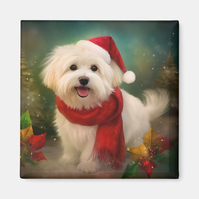 Imã Cachorro de Coton de Tulear no Natal da Neve (Frente)