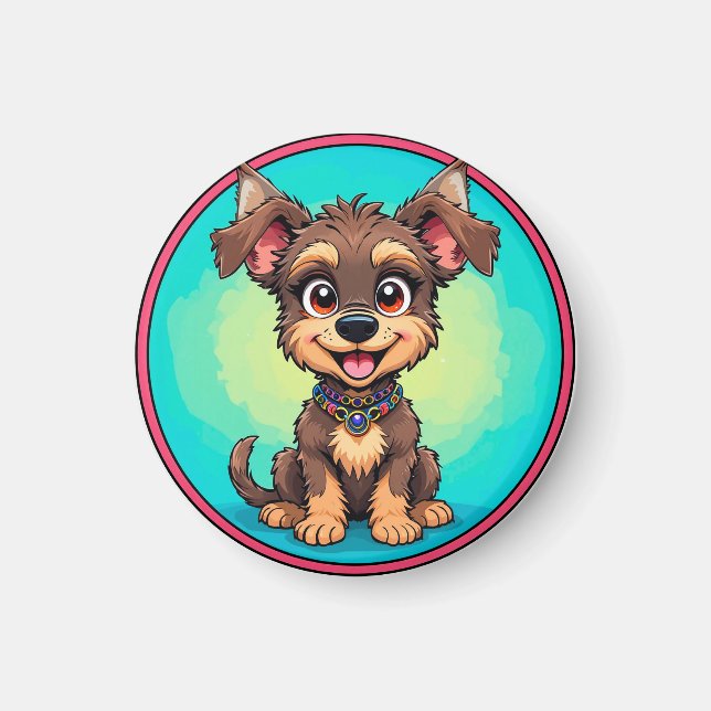 Imã Cachorro de Desenho Animado Alegre (Frente)