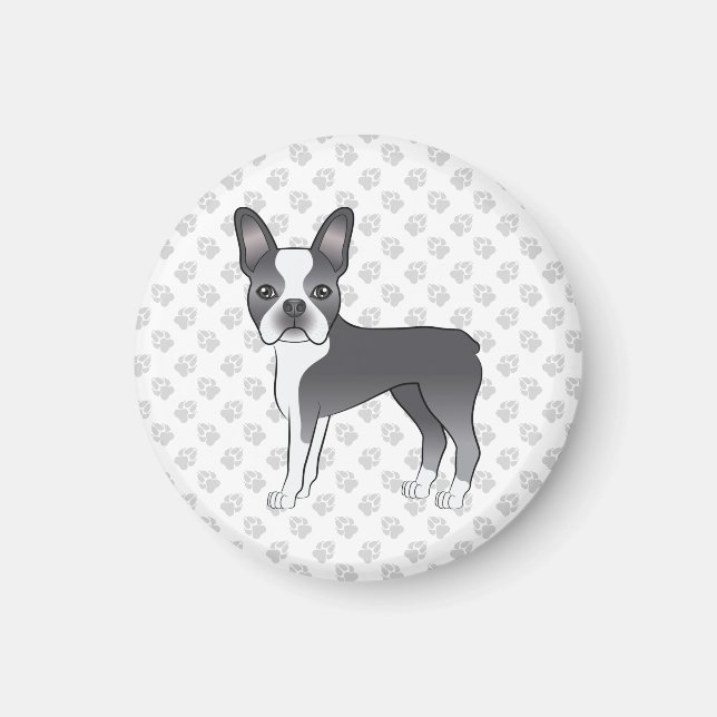Imã Cachorro de desenho animado Boston Terrier azul e  (Frente)