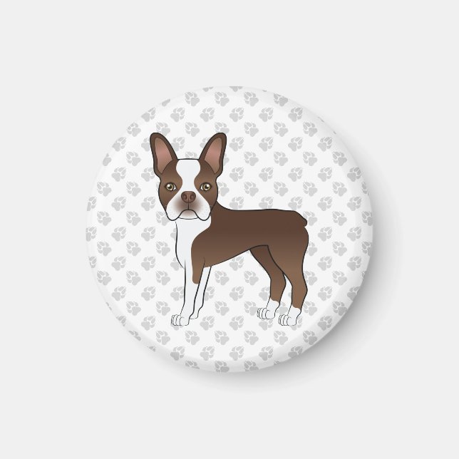 Imã Cachorro de Desenho Animado Boston Terrier Castanh (Frente)