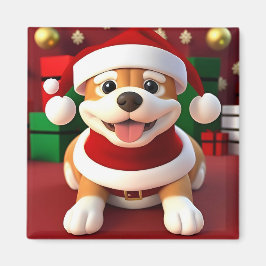 Imã Cachorro de Desenho Fofo Vestido de Papai Noel