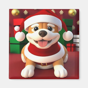Imã Cachorro de Desenho Fofo Vestido de Papai Noel