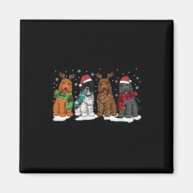Imã Cachorro de Goldendoodle Cães de Natal Luzes de Ou (Frente)