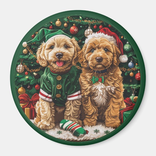 Imã Cachorro de Goldendoodle de Natal (Frente)