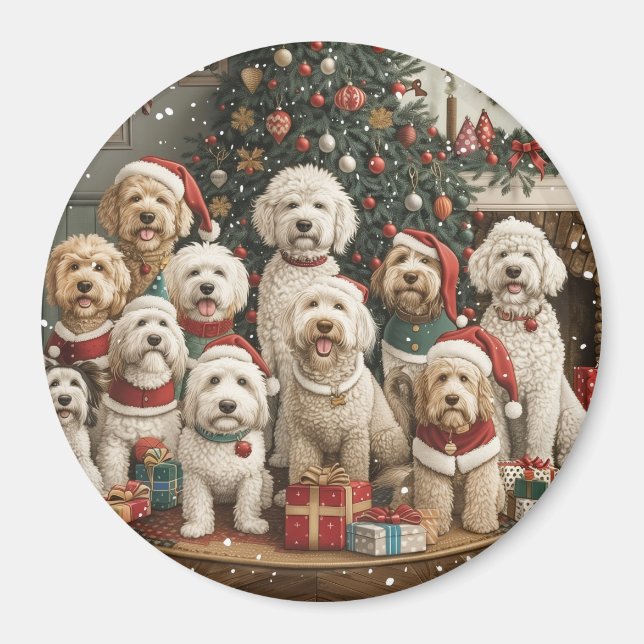 Imã Cachorro de Goldendoodle de Natal (Frente)