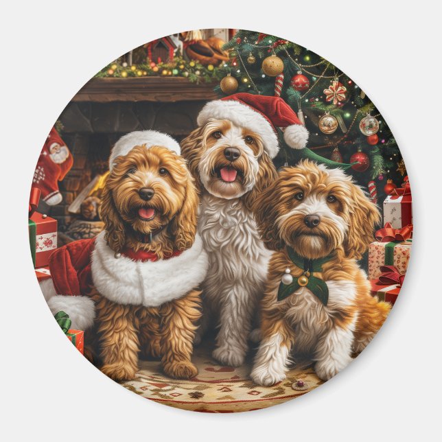Imã Cachorro de Goldendoodle de Natal (Frente)
