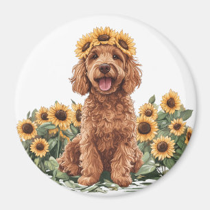 Imã Cachorro de Goldenododododle Cute Vestindo Uma Cor