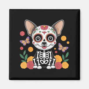 Imã Cachorro de Halloween Chihuahua Caveira de Açúcar