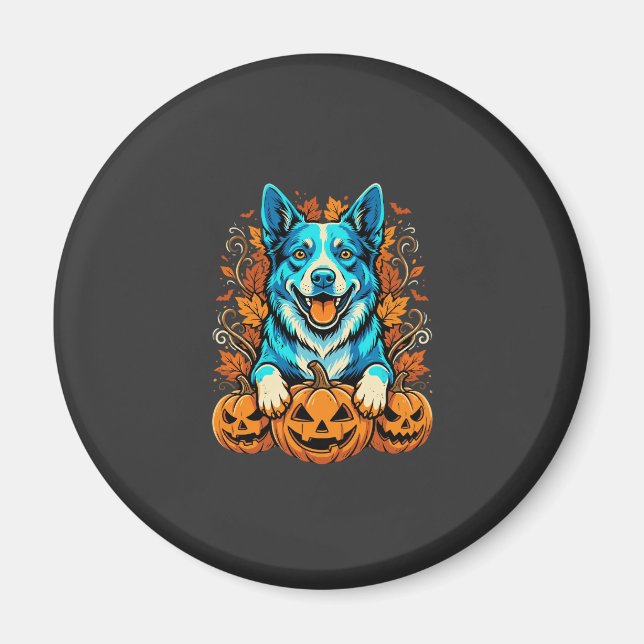 Imã Cachorro de Halloween com Abóboras Jack O Lantern_ (Frente)