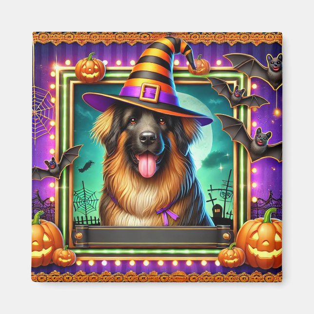 Imã Cachorro de Halloween com Chapéu de Bruxa (Frente)