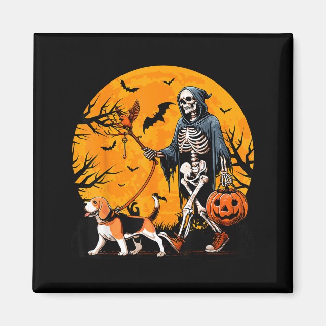 Imã Cachorro de Halloween Esqueleto Líder Cachorro de  (Frente)