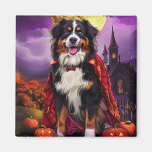 Imã Cachorro de Montanha Bernês de Halloween Abóboras