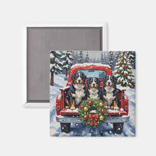 Imã Cachorro de Montanha Bernês Natal Caminhonete Verm