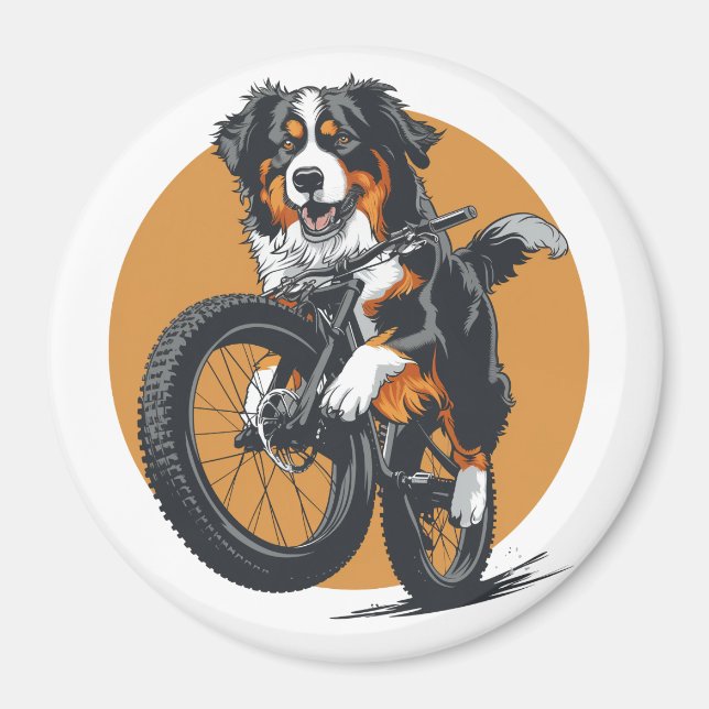 Imã Cachorro De Montanha Bernese Andando De Bicicleta  (Frente)