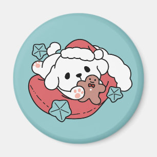 Imã Cachorro de Natal em Santa Hat - Feriado Cheque pa