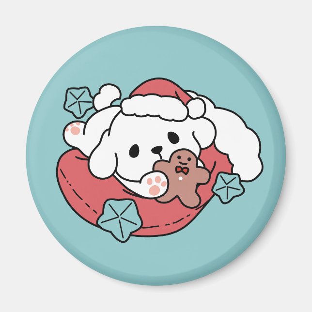 Imã Cachorro de Natal em Santa Hat - Feriado Cheque pa (Frente)